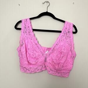 Aerie Show Off Eyelash Lace Plunge Pink Bralette Women's Sz XL